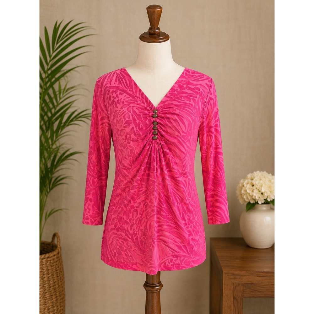 VTG Dolcetti Pink Zebra Patterned Women's Ruched Top Size S NWT